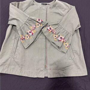 Blu Pepper Olive Green Utility Jacket with Embroidered Bell Sleeves